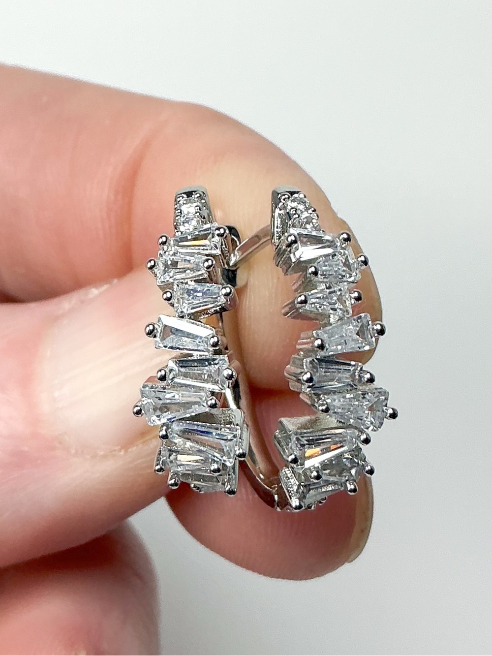 Art Deco Inspired Silver Baguette CZ Hoop Earrings | Iced Out Glam Huggies
